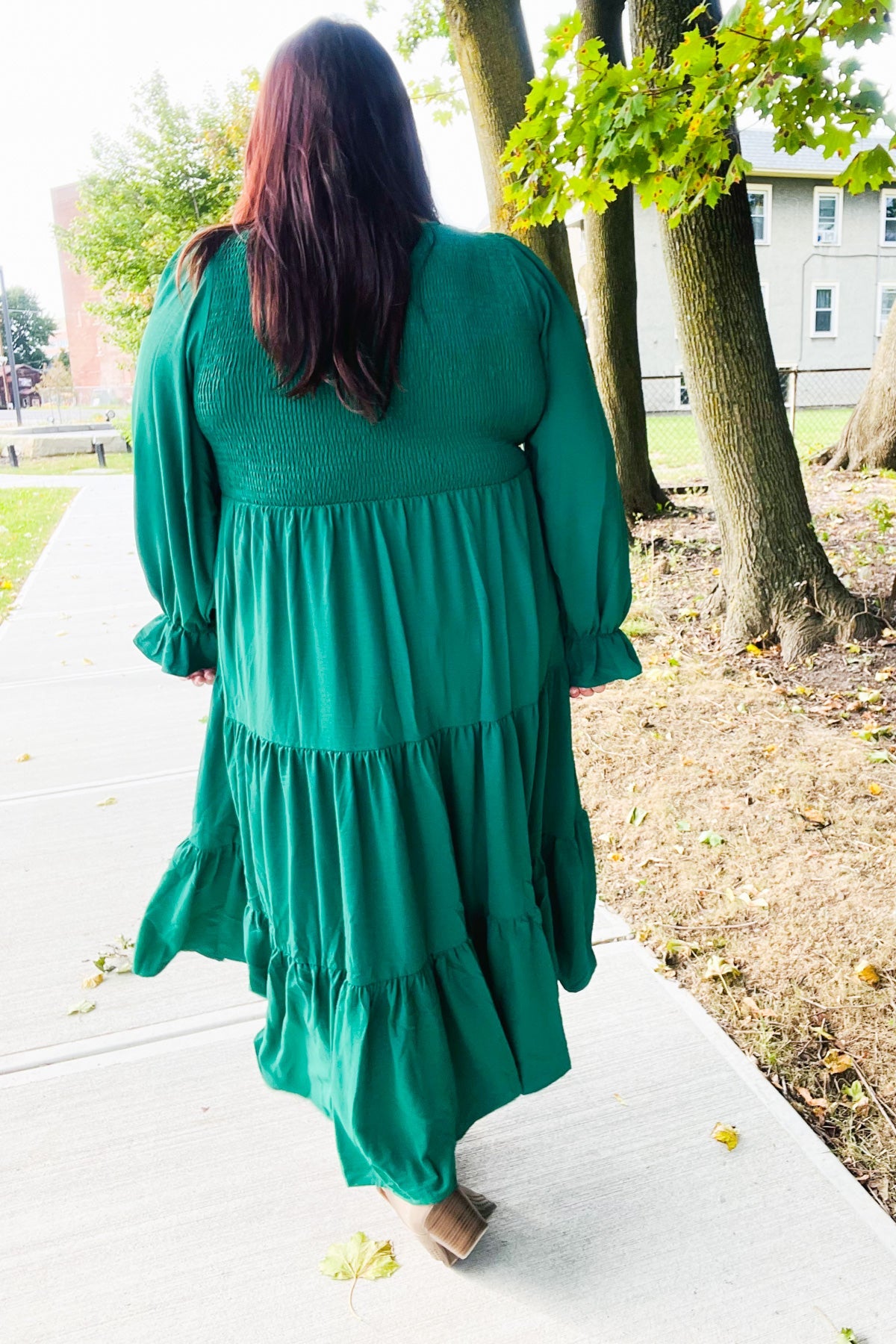 Beautiful You Green Smocked Ruffle Sleeve Maxi Dress